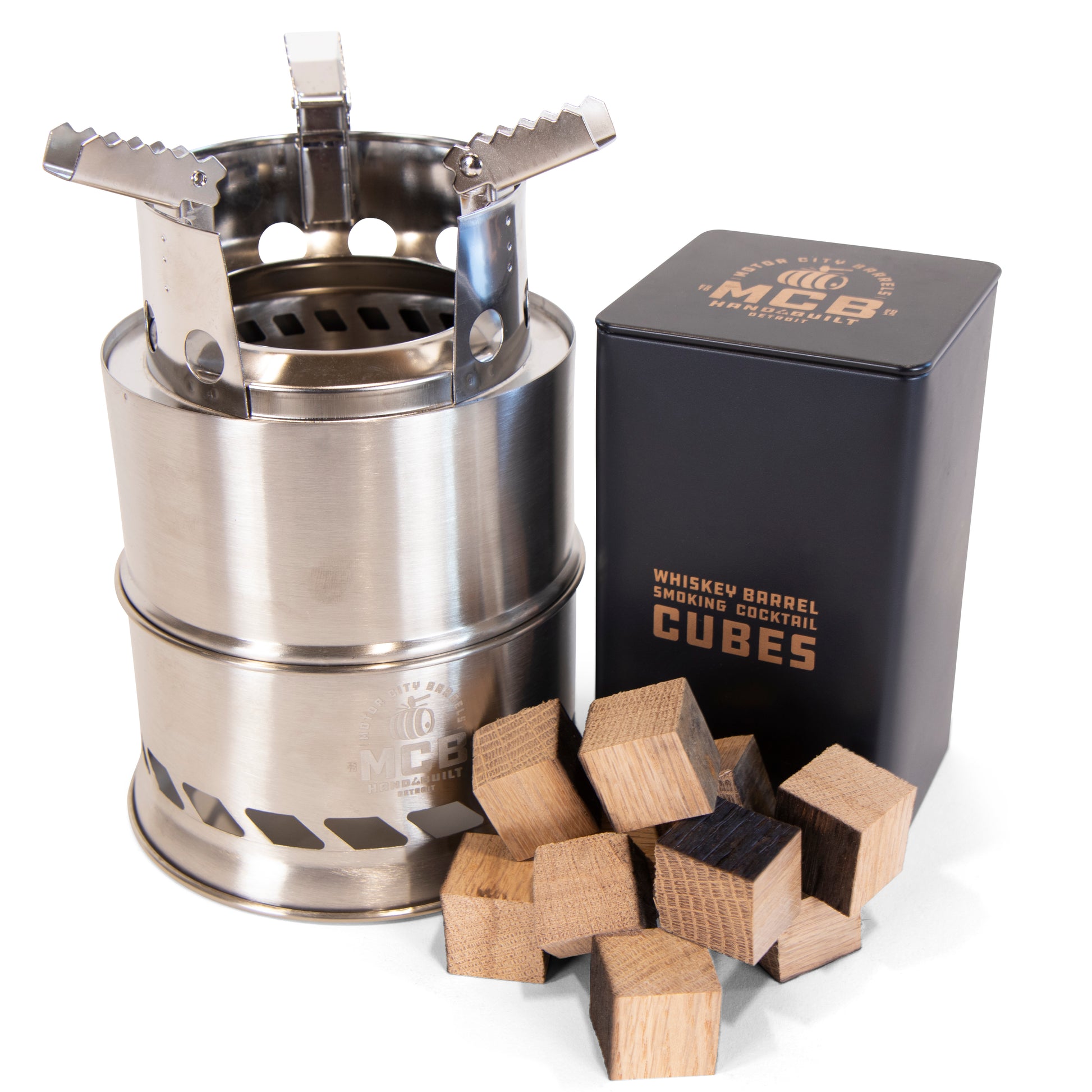 Mini Smokeless Campfire Pit with Smoking Wood Barrel Cubes - Motor City Barrels