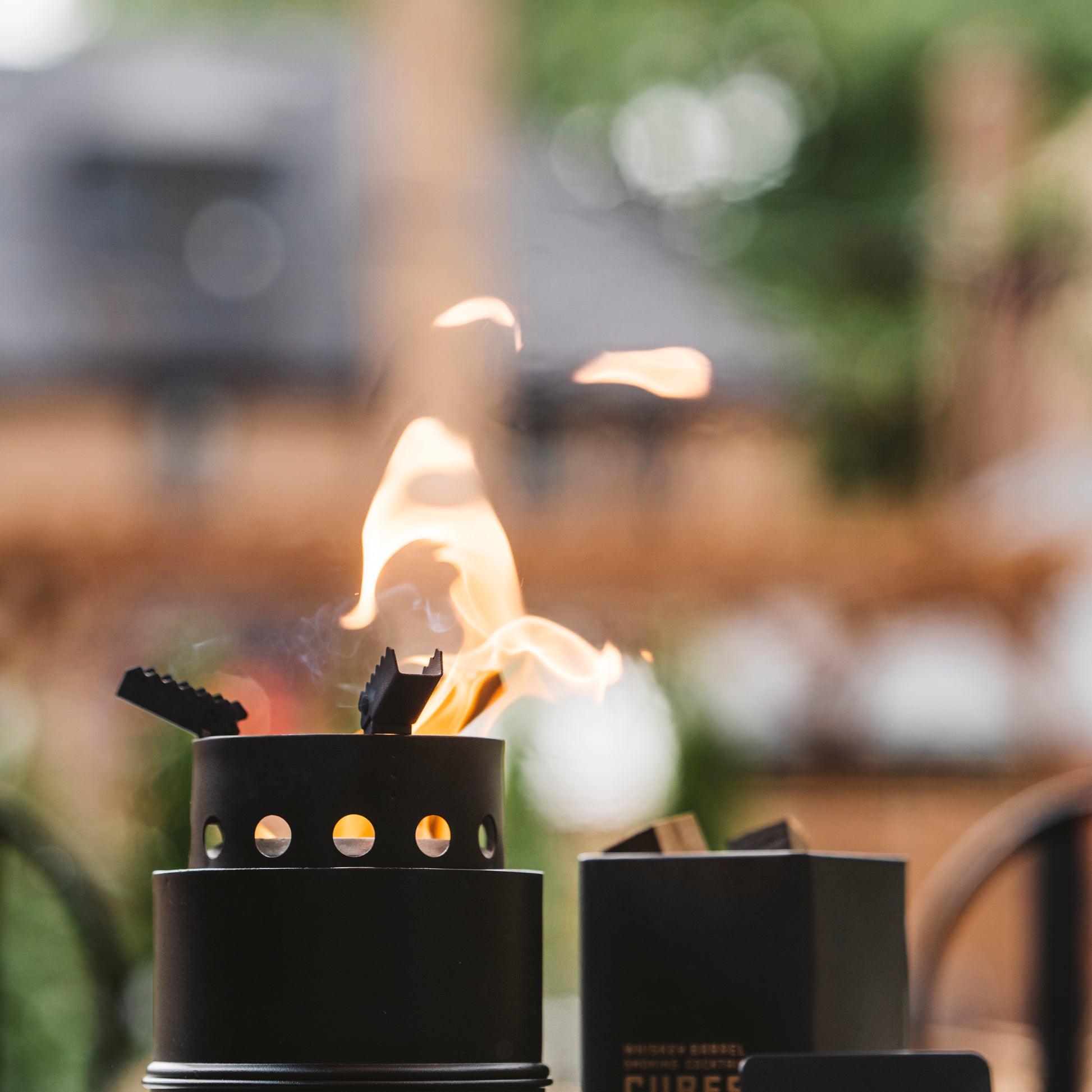 Mini Smokeless Campfire Pit with Smoking Wood Barrel Cubes - Motor City Barrels