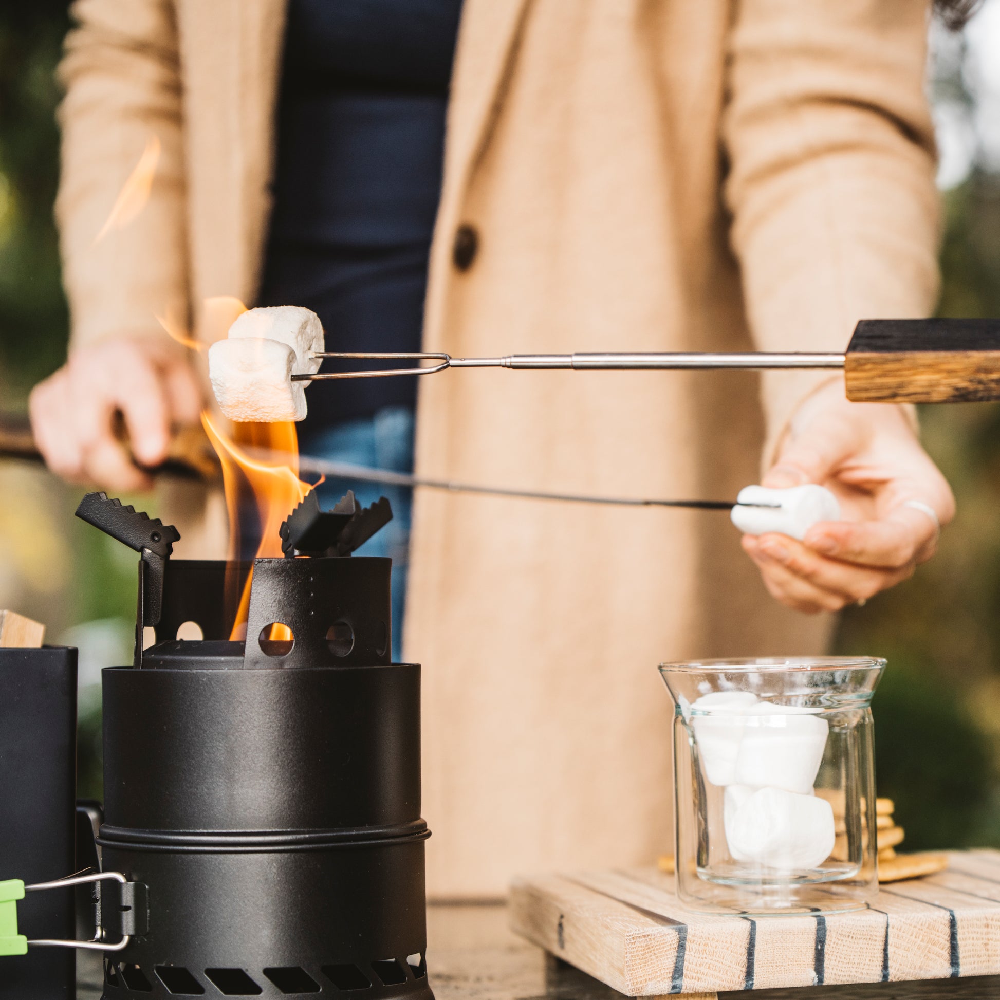 Mini Smokeless Campfire Pit with Smoking Wood Barrel Cubes - Motor City Barrels