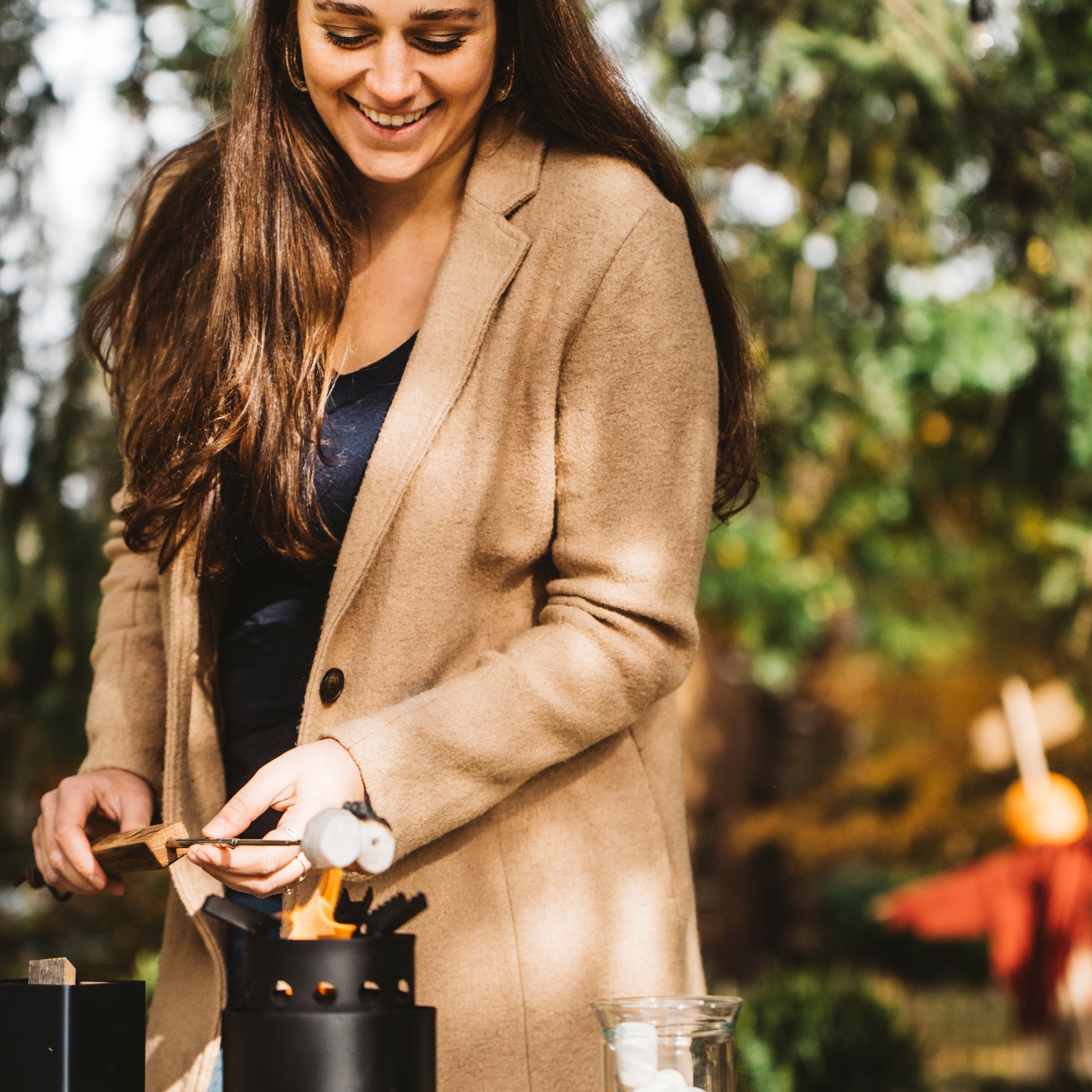 Mini Smokeless Campfire Pit with Smoking Wood Barrel Cubes - Motor City Barrels