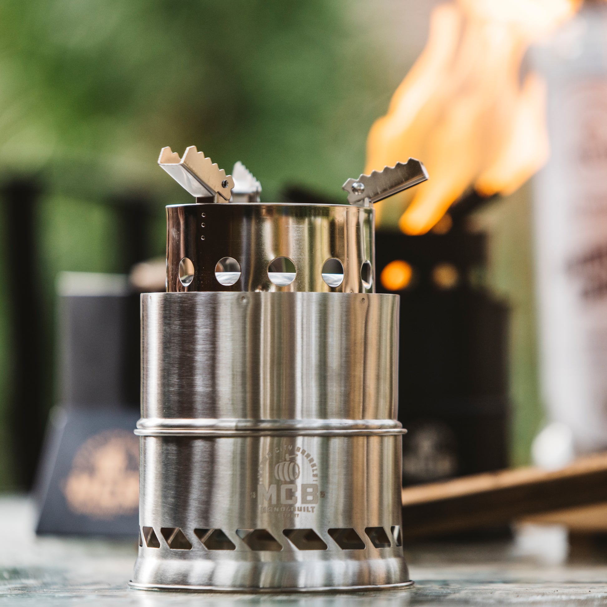 Mini Smokeless Campfire Pit with Smoking Wood Barrel Cubes - Motor City Barrels