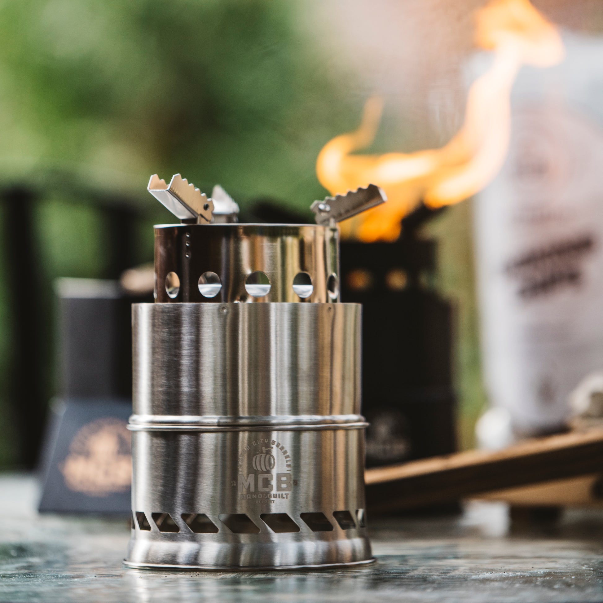 Mini Smokeless Campfire Pit with Smoking Wood Barrel Cubes - Motor City Barrels