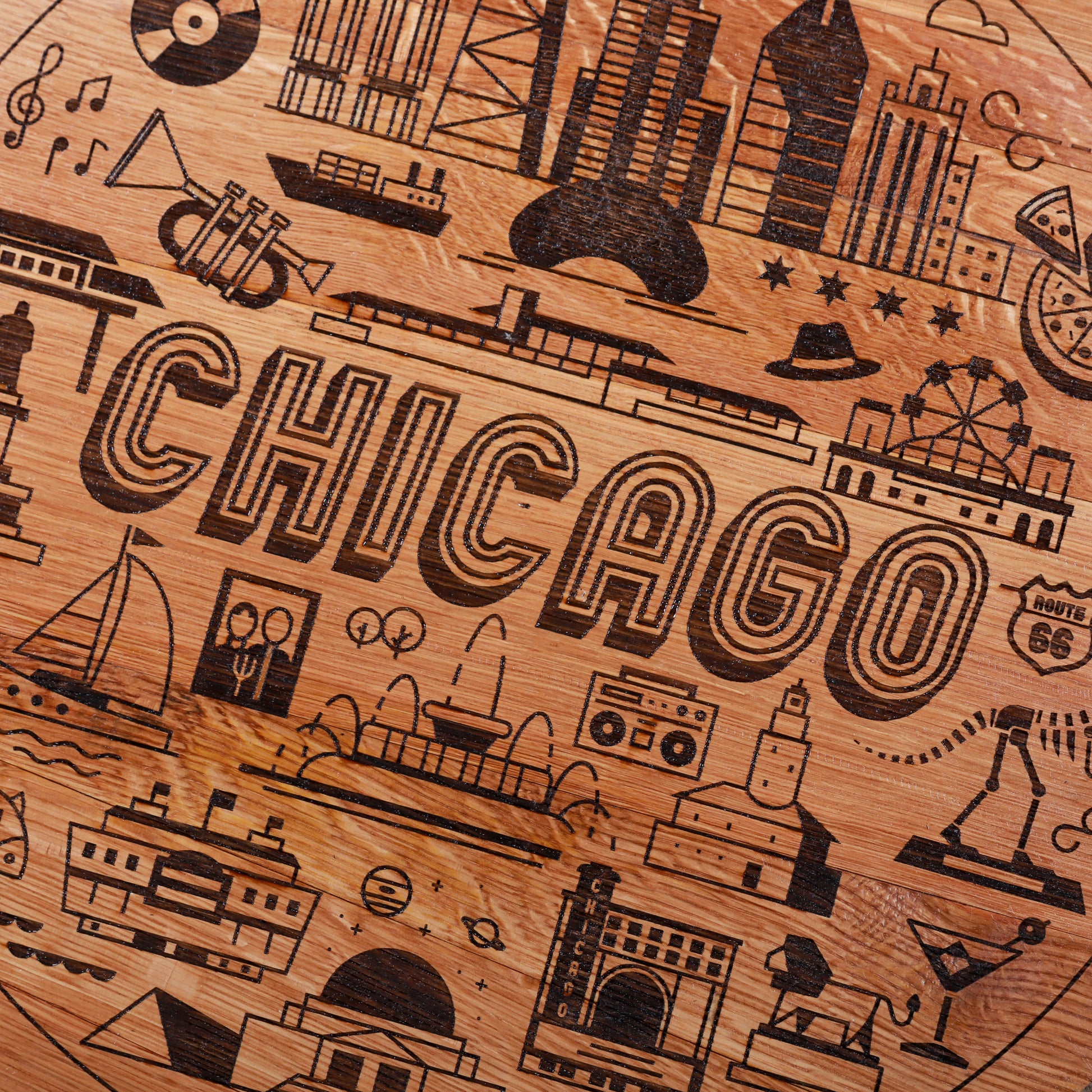 Chicago Design Engraved Whiskey Barrel Head - Motor City Barrels