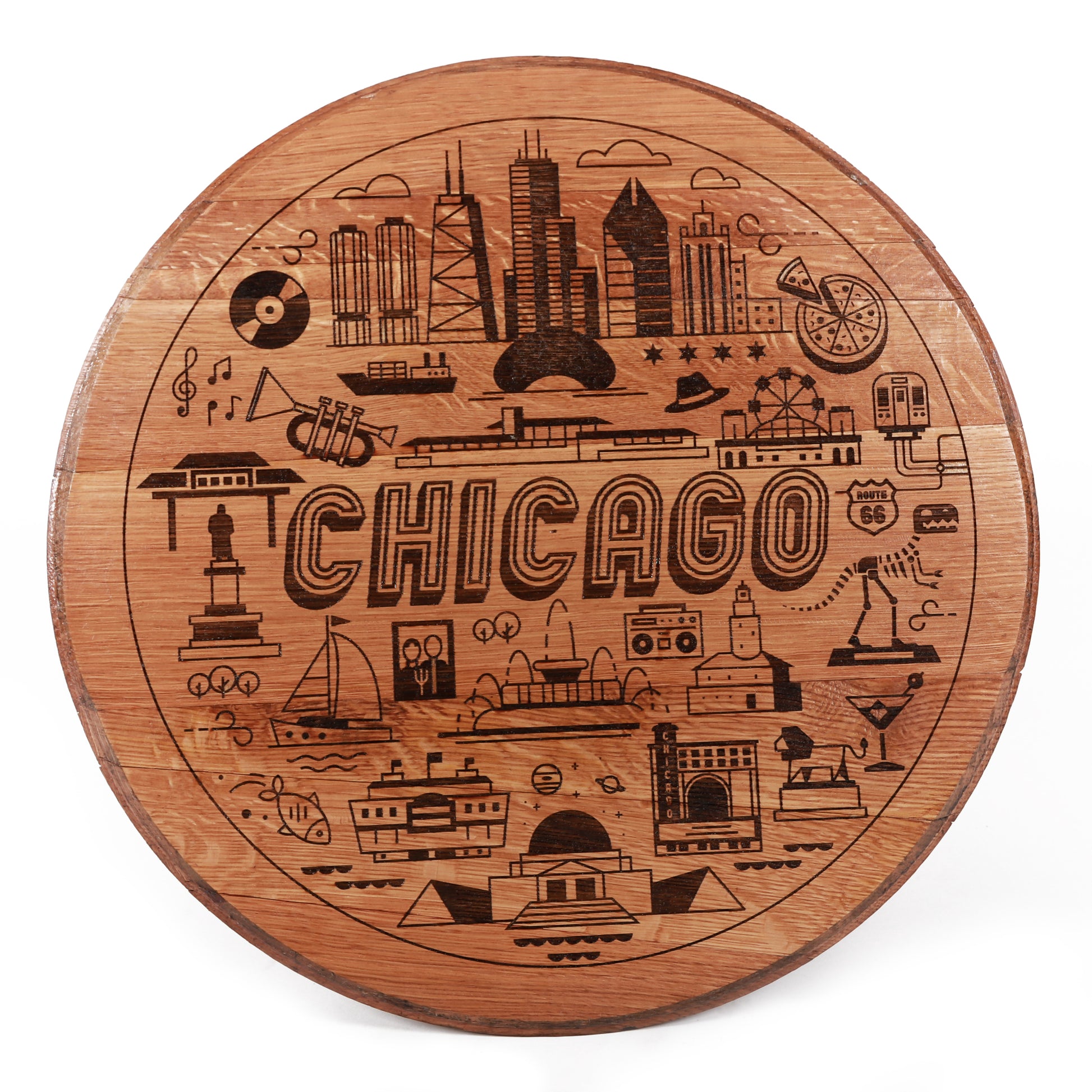 Chicago Design Engraved Whiskey Barrel Head - Motor City Barrels