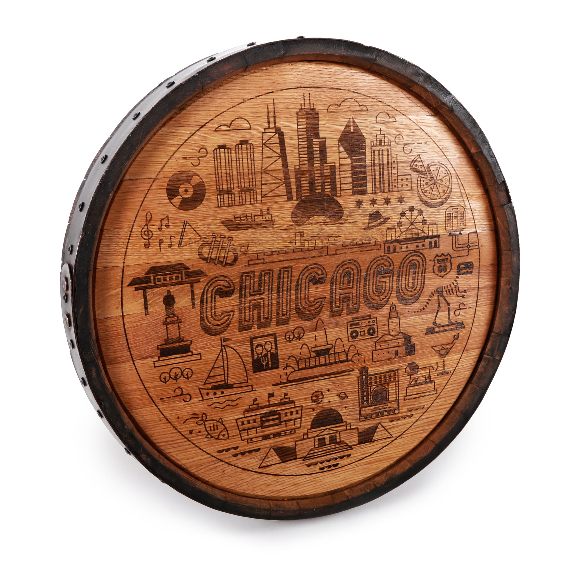 Chicago Design Engraved Whiskey Barrel Cap - Motor City Barrels