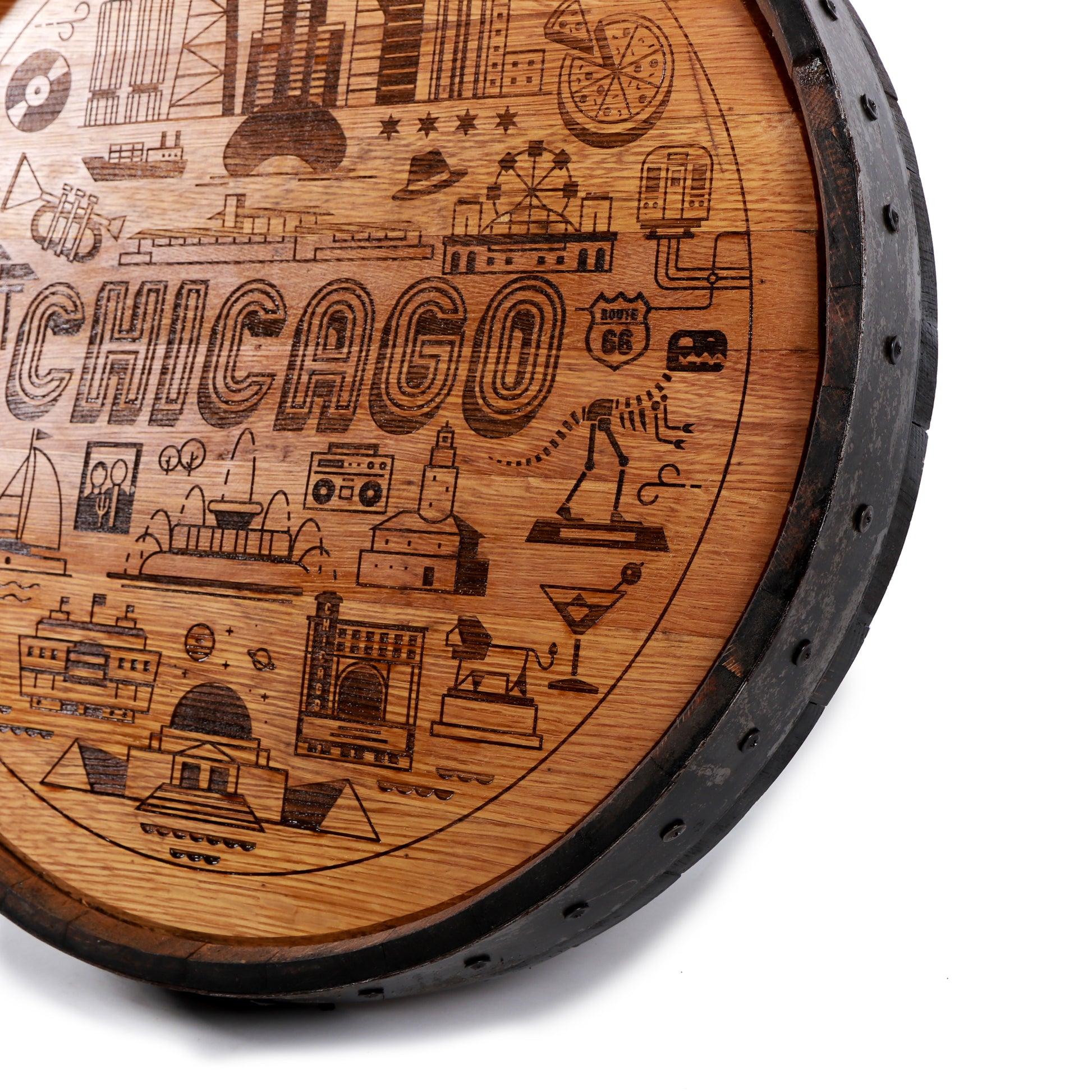 Chicago Design Engraved Whiskey Barrel Cap - Motor City Barrels