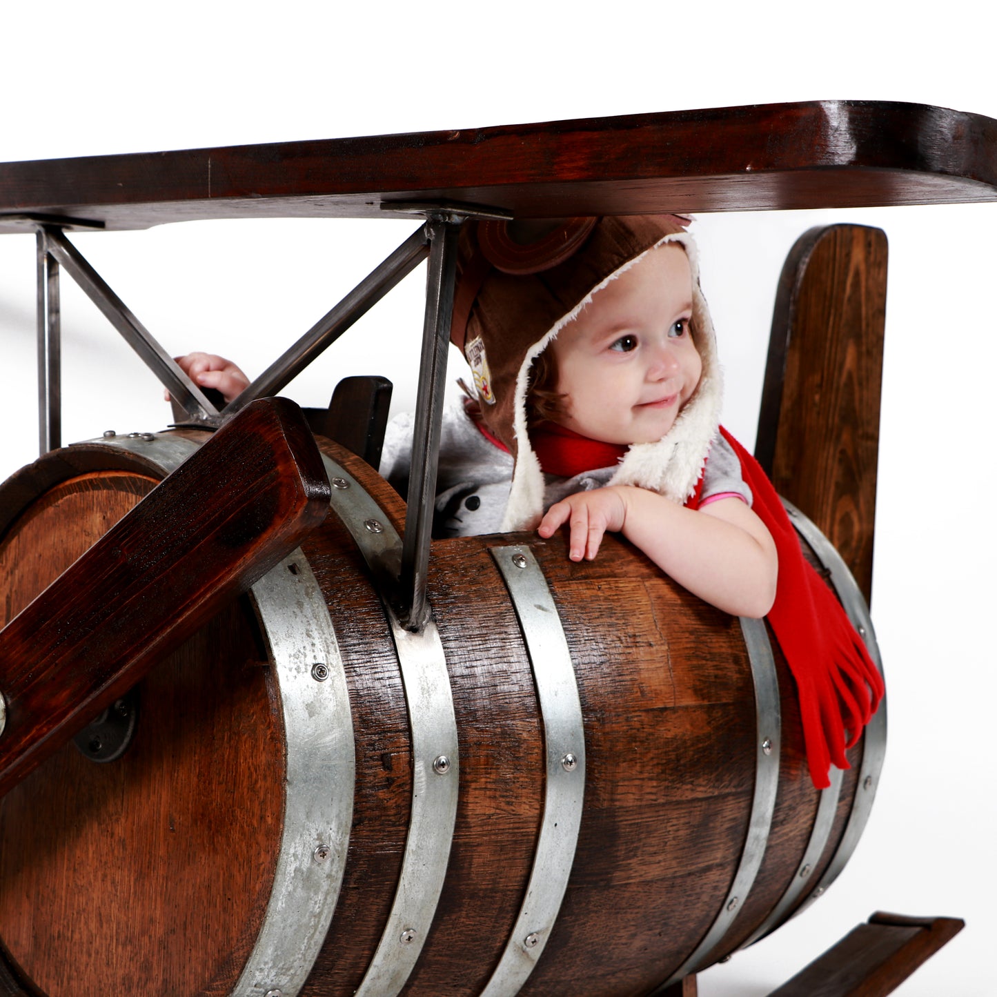 Airplane Wooden Oak Barrel Kids Rocker - Motor City Barrels