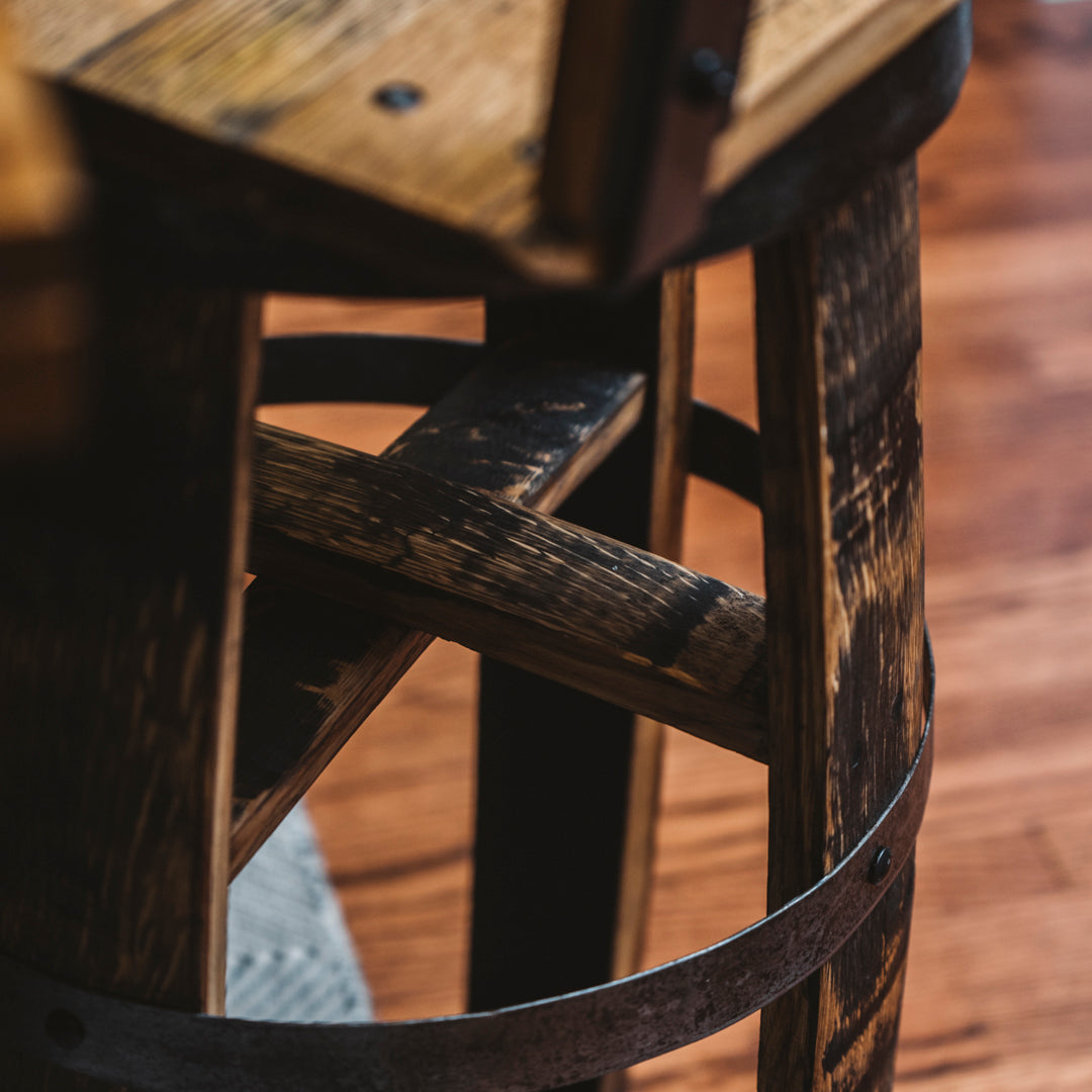 Whiskey barrel bar stools with online backs